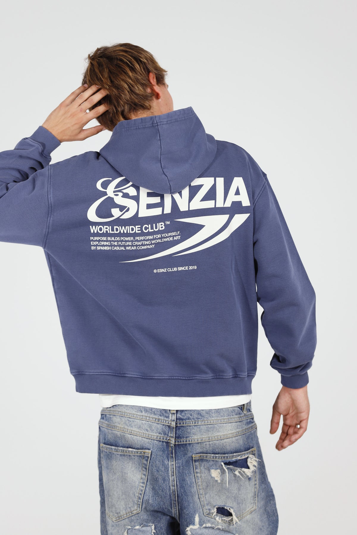 Prussian Harbour Hoodie — back, on model