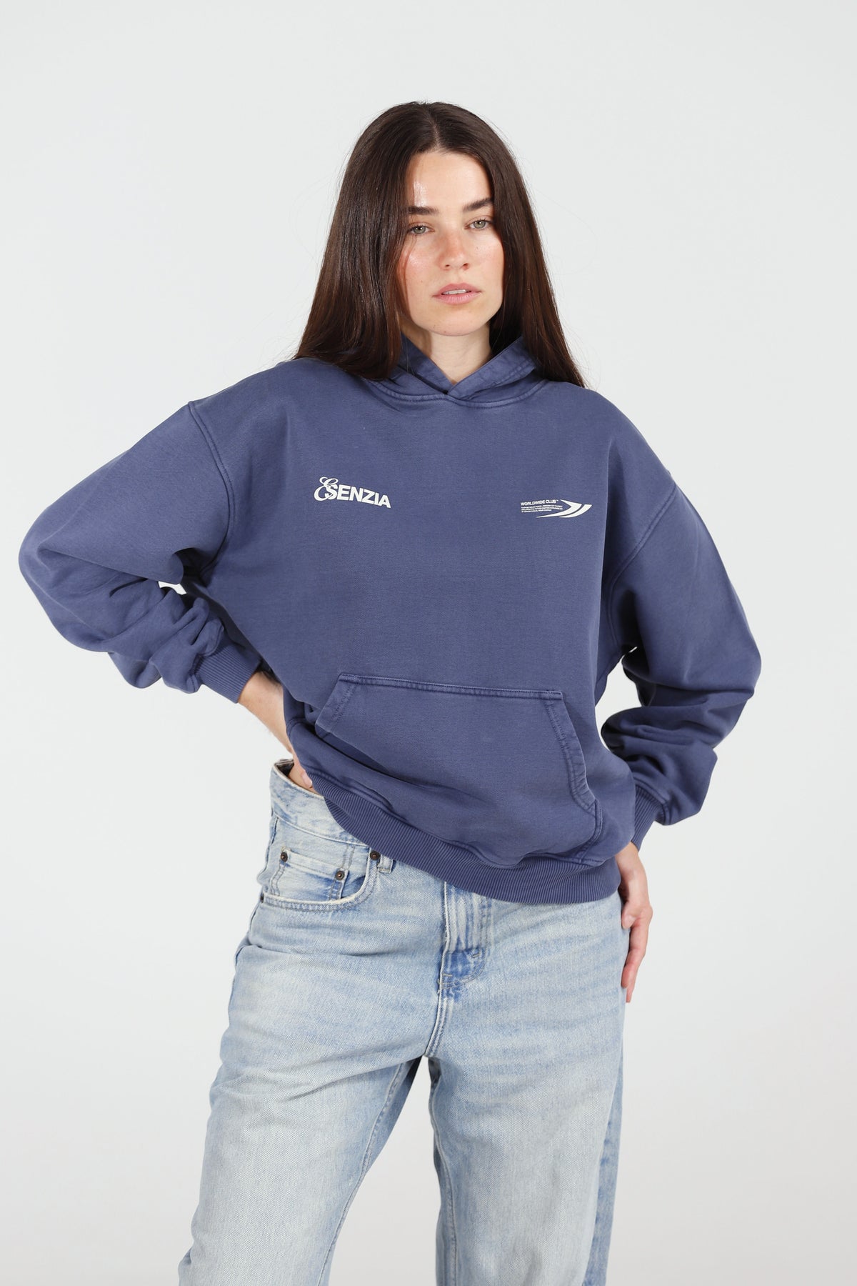 Prussian Harbour Hoodie — front, on model