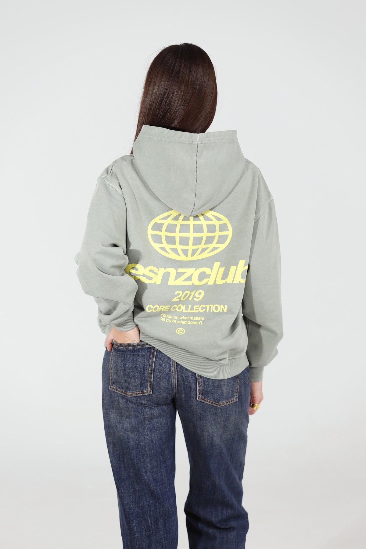 Sage Orbit Hoodie — back, on model