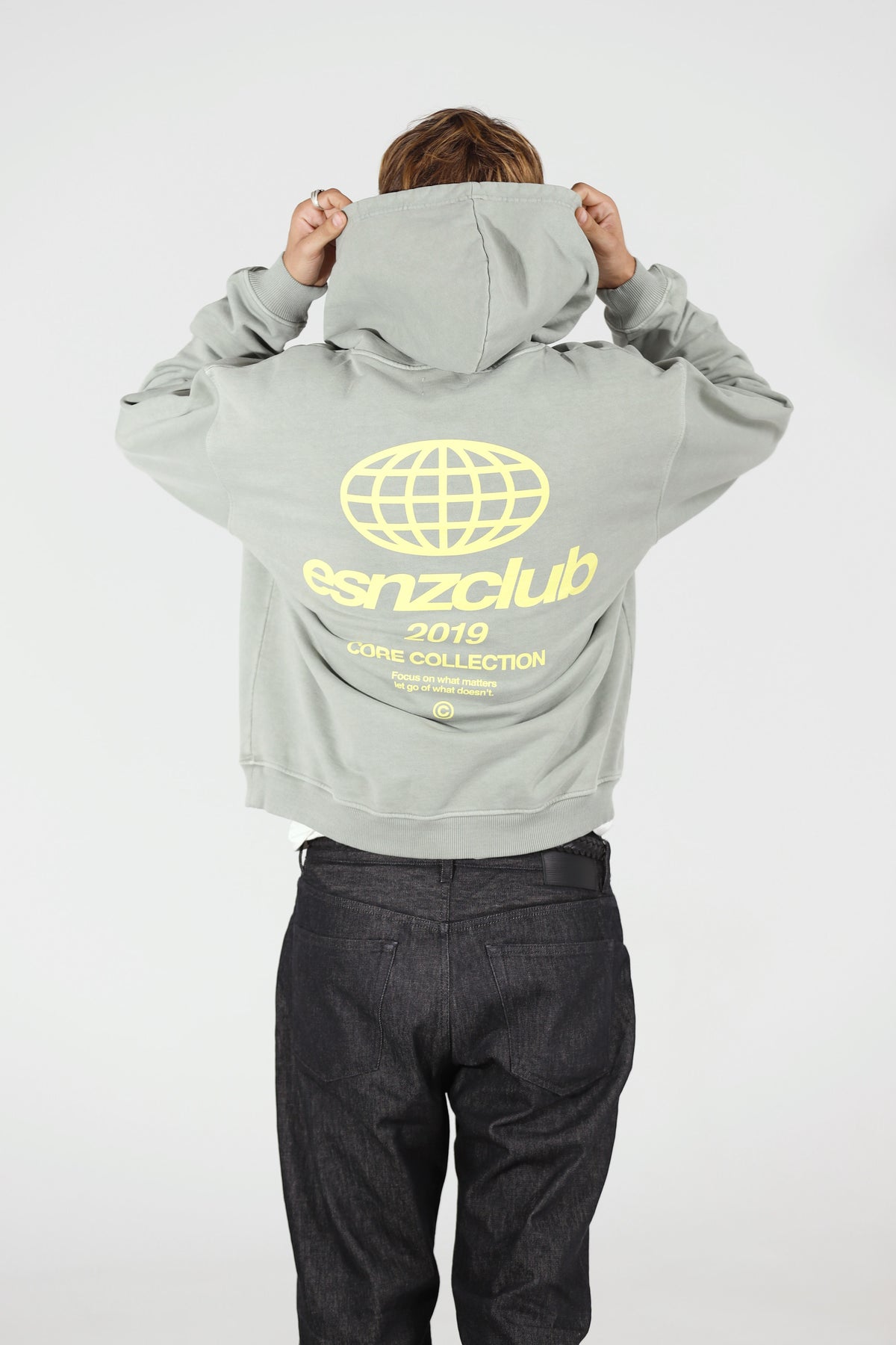 Sage Orbit Hoodie — back, on model