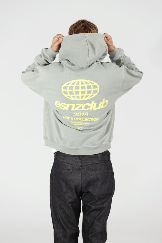 Sage Orbit Hoodie — back, on model
