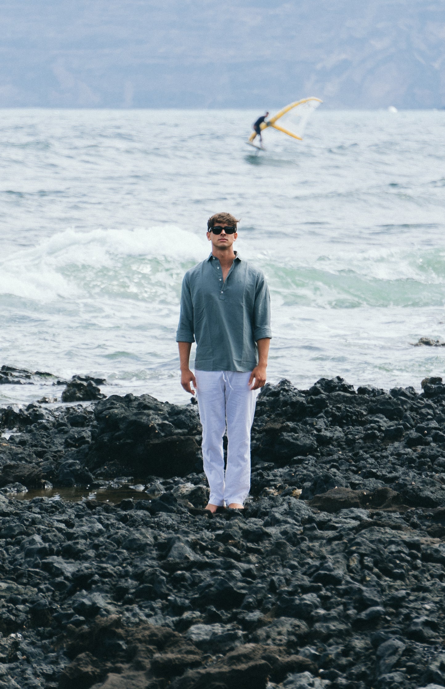 WASHED GREEN LINEN REGULAR POLO SHIRT