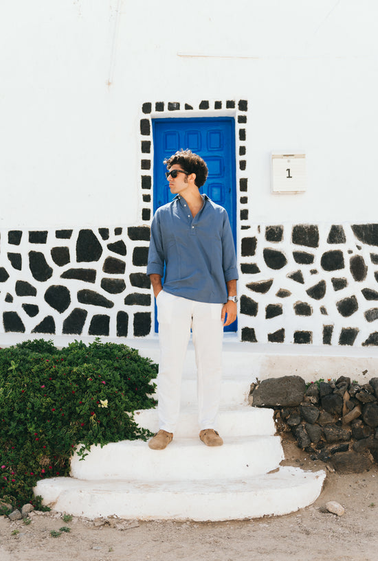 WASHED SPRING BLUE LINEN REGULAR POLO SHIRT