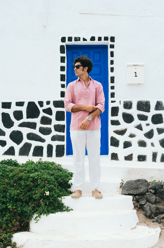 WASHED ROSE LINEN REGULAR POLO SHIRT