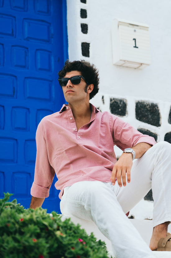 WASHED ROSE LINEN REGULAR POLO SHIRT