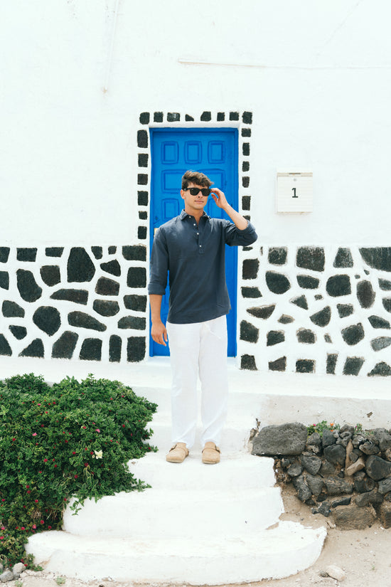 WASHED BLUE INK LINEN REGULAR  POLO SHIRT