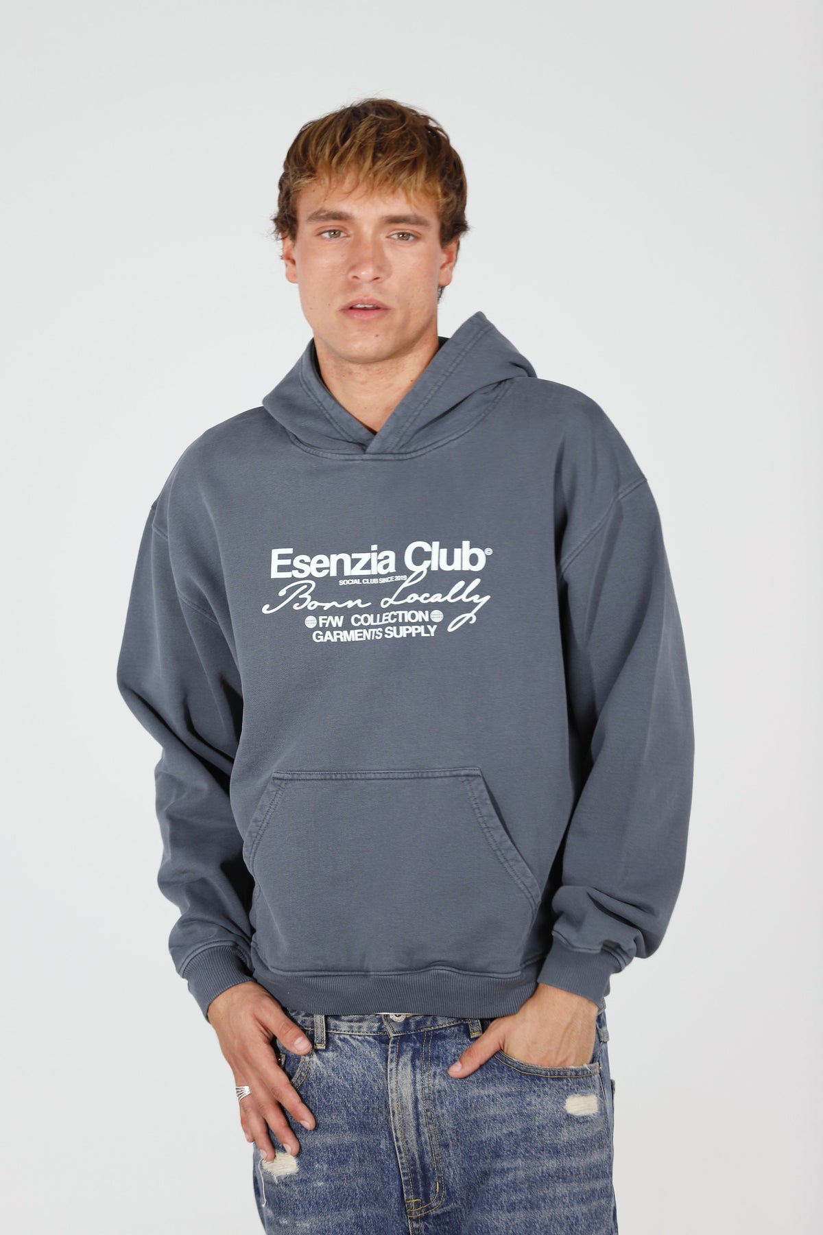 Spruce Supply Hoodie — front, on model