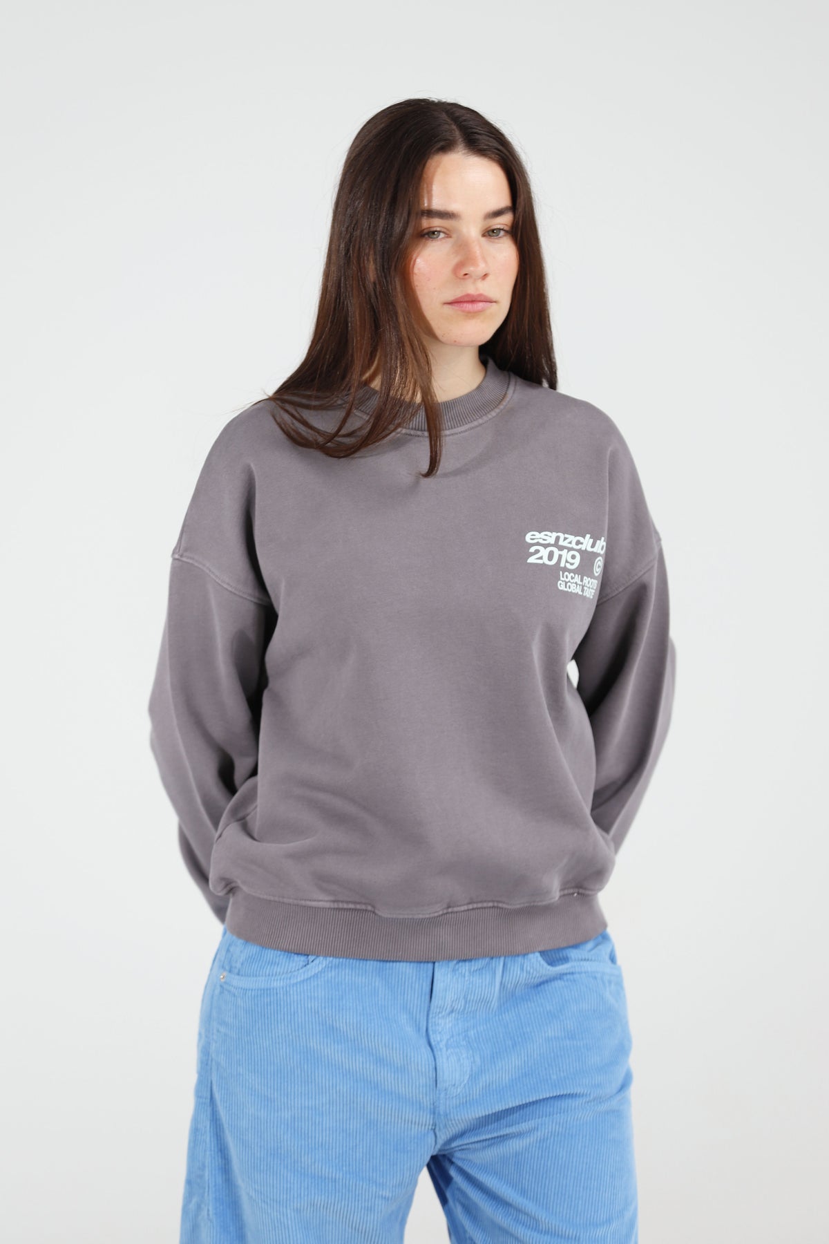 Steel Native Crewneck — front, on model
