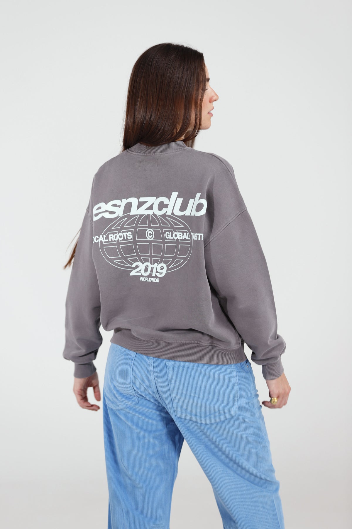 Steel Native Crewneck — back, on model