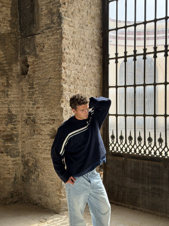 NAVY MERIDIAN KNIT SWEATER · The Shift (orgánico)